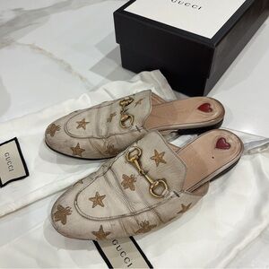 Very worn Gucci Pricetown slipper bee and star embriodereded